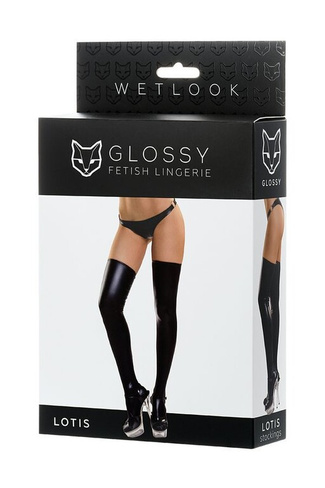 Чулки Glossy LOTIS из материала Wetlook, черные Erolanta Glossy