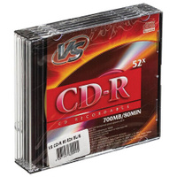 Диски CD-R VS, 700 Мб 52x Slim Case, КОМПЛЕКТ 5 шт, VSCDRSL501