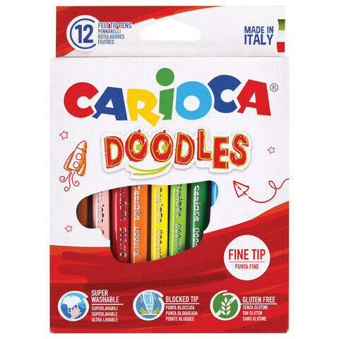 Фломастеры CARIOCA Италия Doodles 12 цветов суперсмываемые 42314