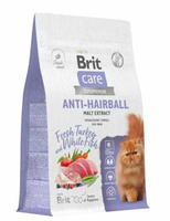 Сухой корм для взрослых кошек Brit CARE 400 г, Морская рыба и Индейка. Cat Anti-Hairball