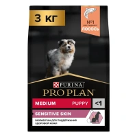 ProPlan Sensitive Skin Сухой корм для щенков средних пород с чувствительной кожей, с высоким содержанием лосося, 3 кг