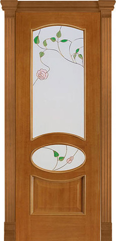 Дверь межкомнатная Алина-4 шпон анегри тон 2 со стеклом "Роза"