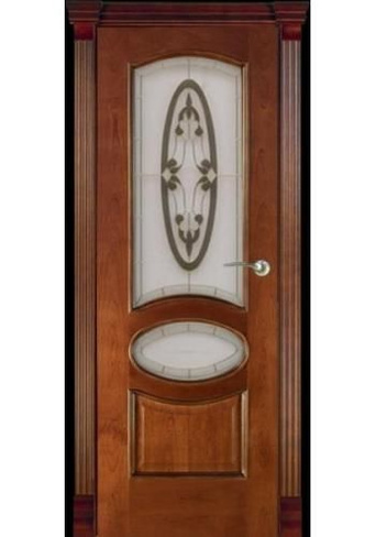 Дверь межномнатная Алина-6 шпон вишня натуральная, тон вишня со стеклом "Б