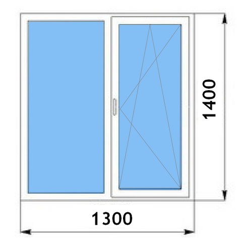 Окно двустворчатое KBE 1300х1400 двухкамерное