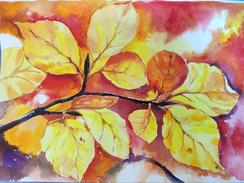 Картина Желтая осень, акварель, бумага 21х30 см