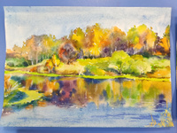 Картина Золотая осень, акварель, бумага 21х29 см