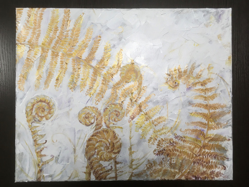 Картина Золото папоротника, акрил, холст 40х50 см
