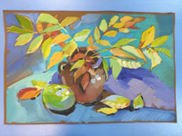 Натюрморт с осенними листьями (Гуашь, бумага 33х50 см)