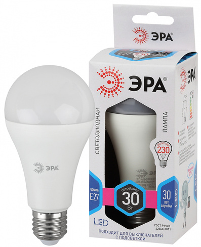 Лампа светодиодная LED Эра А65 Е27, 30 Вт холодный свет