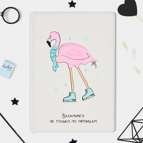 Ежедневник А5 Velvet 'Glam Flamingo' с вашей надписью (разные цвета) / Белый