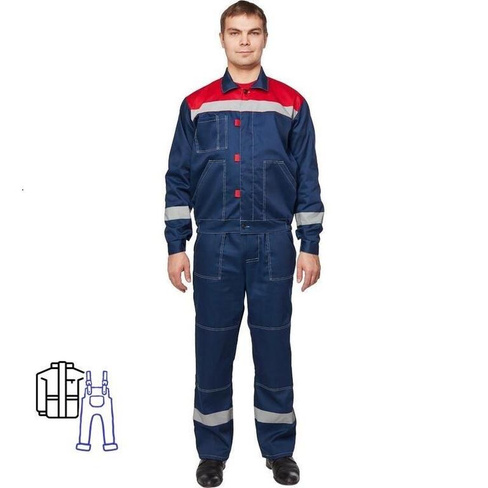 Костюм рабочий летний мужской л20-КПК с СОП синий/красный (размер 52-54, рост 182-188 см)