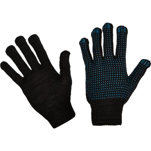 Перчатки рабочие защитные трикотажные с ПВХ покрытием черные (5 нитей, 10 класс, универсальный размер, 10 пар в упаковке