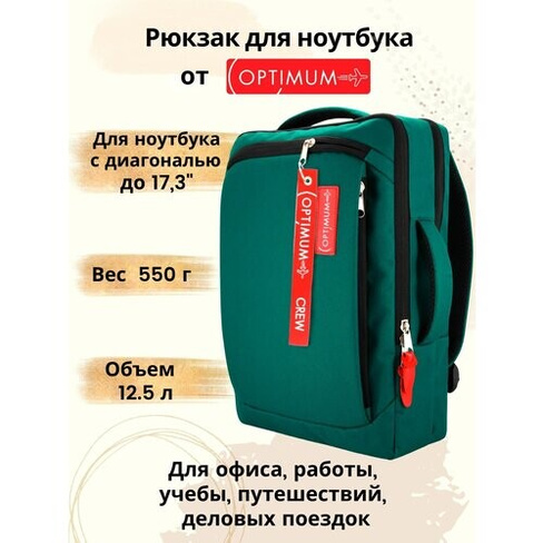 Рюкзак для ноутбука 15.6 17 17.3 дюймов мужской женский, зеленый Optimum Crew