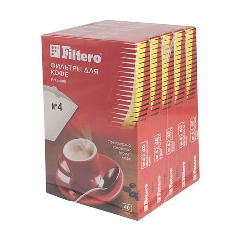 Фильтры для кофе Filtero Premium №4, для кофеварок, бумажные, 1х4, 200 шт, белый [4/200]