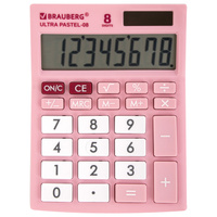 Калькулятор настольный BRAUBERG ULTRA PASTEL-08-PK, КОМПАКТНЫЙ (154x115 мм), 8 разрядов, двойное питание, РОЗОВЫЙ, 25051