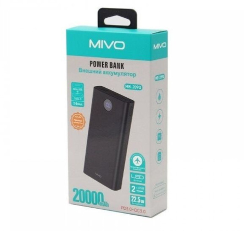 Power Bank 20000mAh Mivo MB-209Q Внешний аккумулятор с дисплеем и быстрой зарядкой MiVO