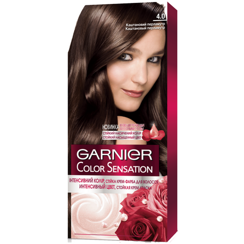 GARNIER Color Sensation стойкая крем-краска для волос, 4.0 Каштановый перламутр/Королевский оникс, 110 мл
