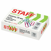 Скрепки канцелярские 28 мм цветные, 70 шт, STAFF, картонная коробка