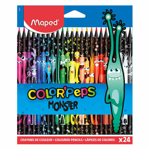 Карандаши цветные MAPED COLOR PEP'S Black Monster набор 24 цвета пластиковый корпус 862624