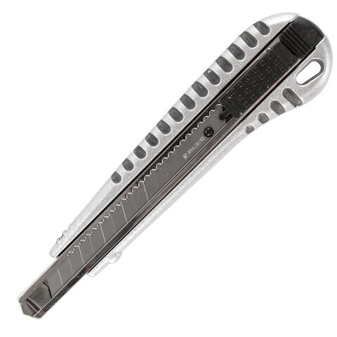 Нож универсальный 9 мм BRAUBERG Metallic металлический корпус рифленый автофиксатор блистер 236971