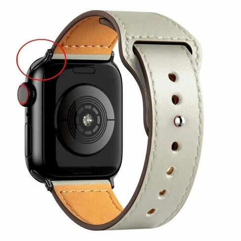 Кожаный ремешок для Apple Watch series 3 4 5 6 7 8 9 SE, в корпусах 42, 44, 45, 49. Слоновая Кость / Ivory BF (Черная Фу