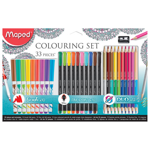 Набор для творчества MAPED Colouring Set 10 фломастеров 10 капиллярных ручек 12 двусторонних цветных карандашей то