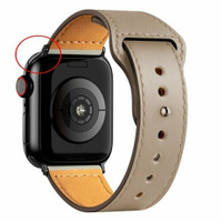Кожаный ремешок для Apple Watch series 3 4 5 6 7 8 9 SE, в корпусах 42, 44, 45, 49. Темно-Бежевый / Apricot BF (Черная Ф